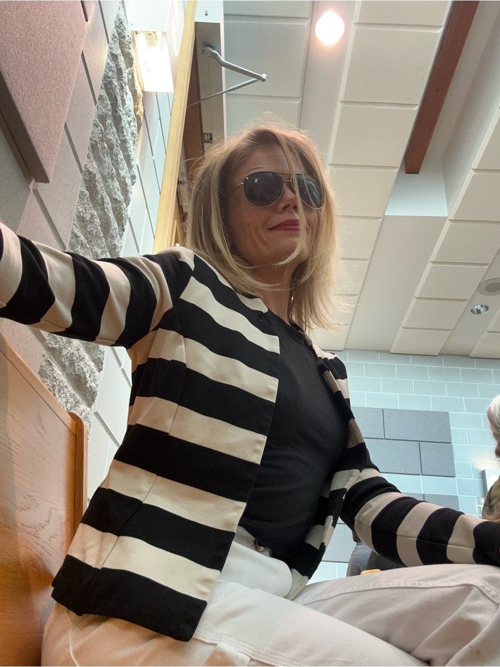 Metalicus Black & Cream Comfy Jersey Striped Open Blazer